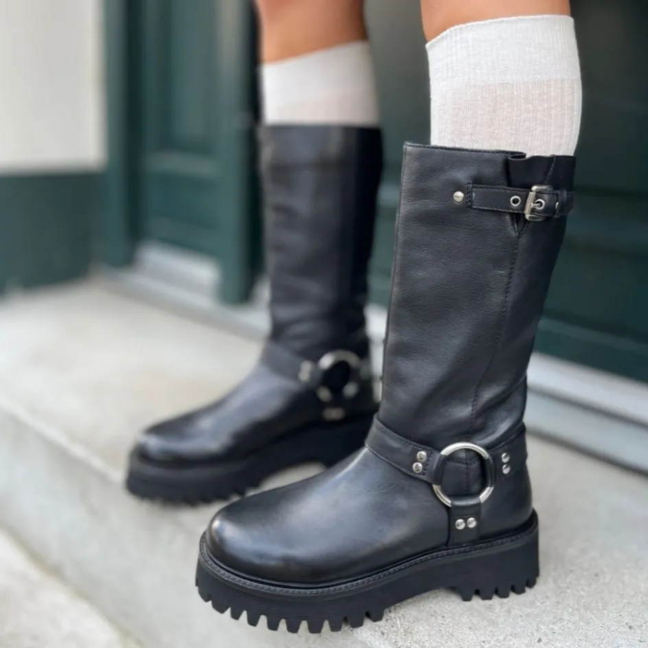 Copenhagen Shoes Lange Støvler*COME ROCK ME LEATHER - Black