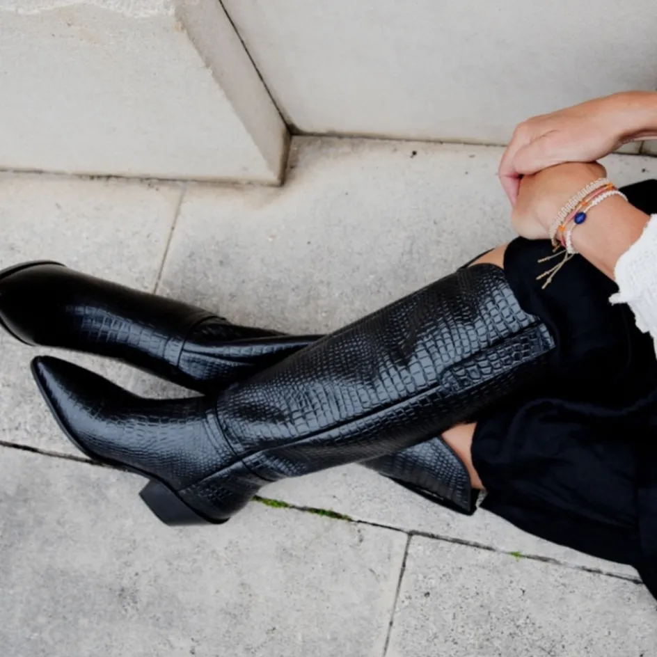 Copenhagen Shoes Støvler Med Hæl | Lange Støvler*DIVIDED - Black croco