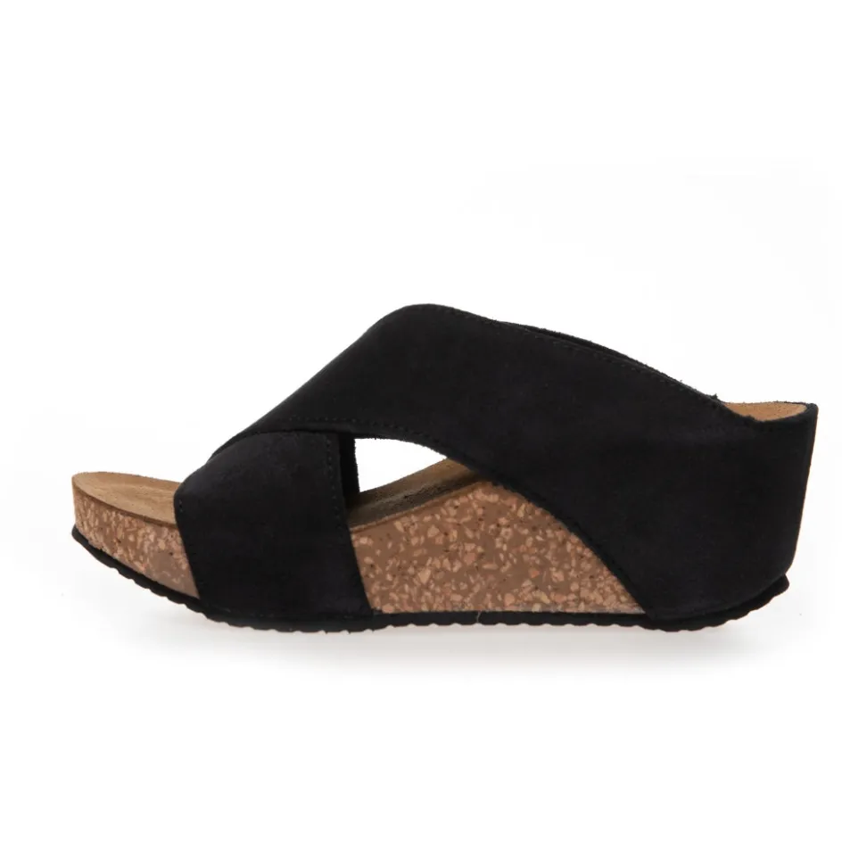 Copenhagen Shoes Sandaler Med Kilehæle*FRANCES 23 Suede - BLACK Frances23 suede slippers black