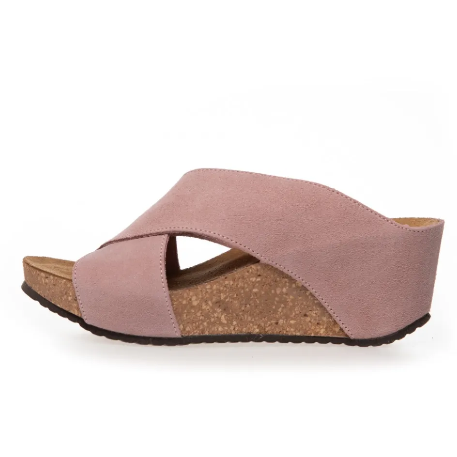 Copenhagen Shoes Sandaler Med Kilehæle*FRANCES 23 Suede - ROSE (ANTICO 622) Frances23 suede slippers rose antico 622