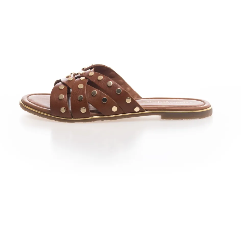 Copenhagen Shoes Flade Sandaler*LALA STUDS - Cognac