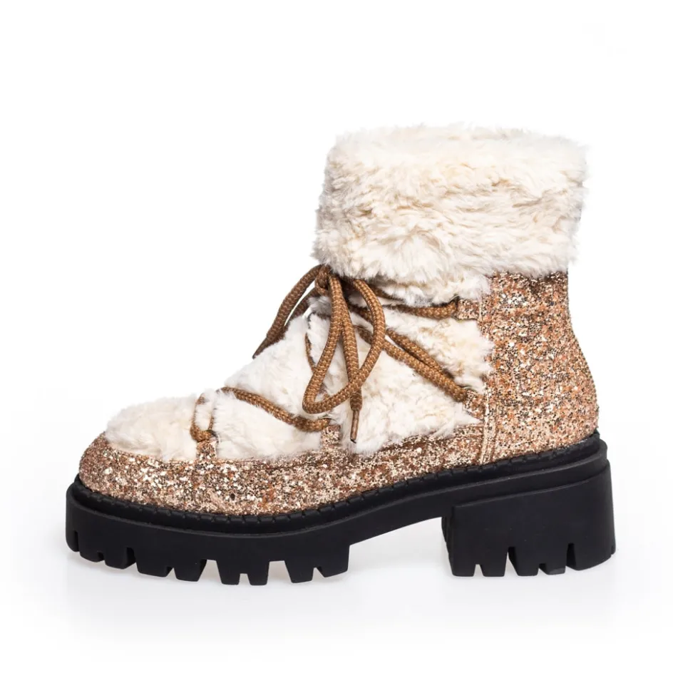 Copenhagen Shoes Ankelstøvler*MY WINTER BOOTS - GLITTER - BRONZE/OFFWHITE Mywinter boots glitter boot bronze offwhite