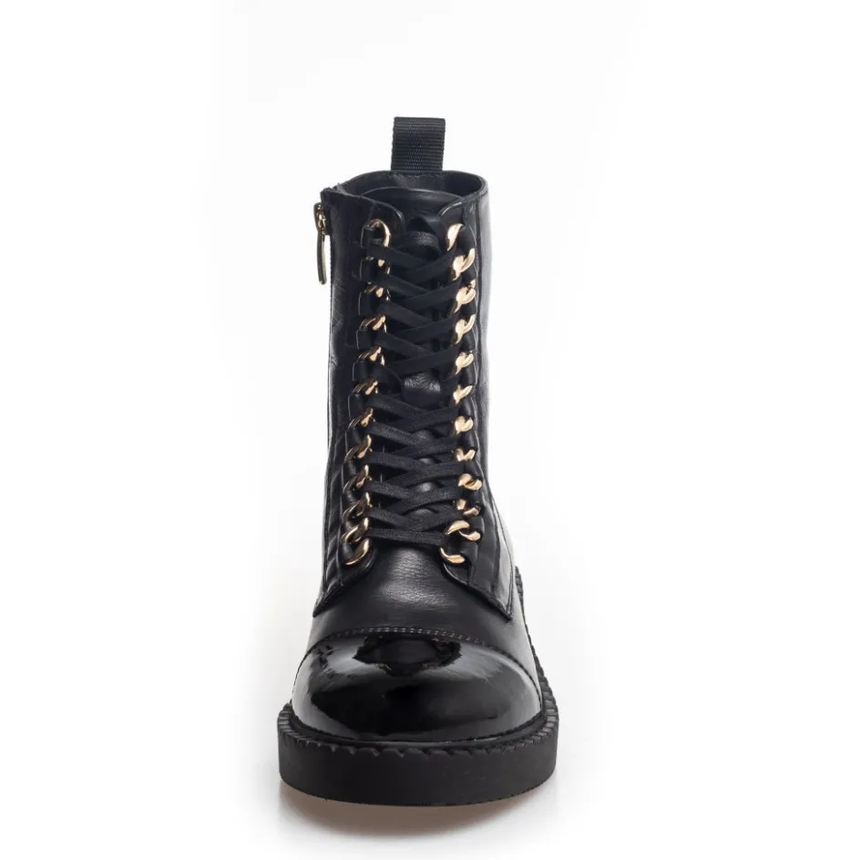 Copenhagen Shoes Ankelstøvler*NEW ROCK PATENT - BLACK/GOLD Newrock patent boot black gold