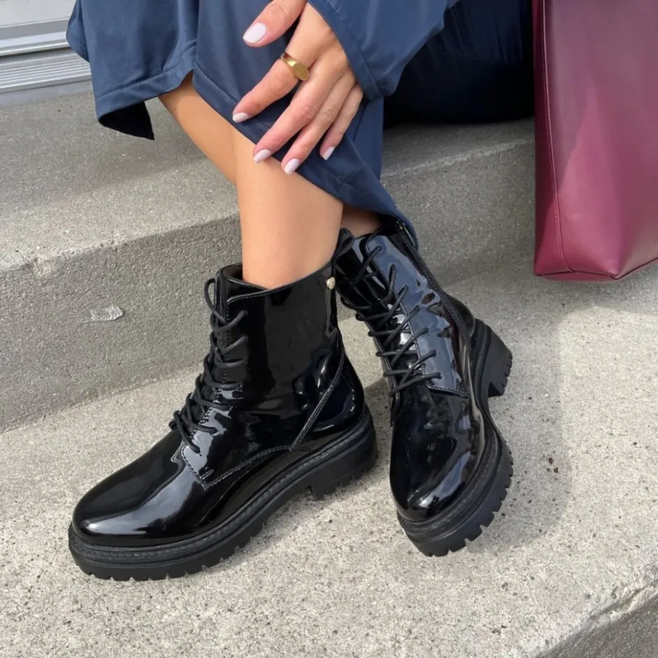 Copenhagen Shoes Ankelstøvler*ROCKA Laze - BLACK PATENT Rockalaze boot black patent