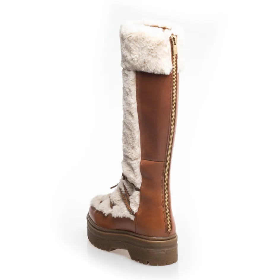 Copenhagen Shoes Lange Støvler*SNOW BY SNOW 22 HIGH - COGNAC OFF-WHITE Cognac off white