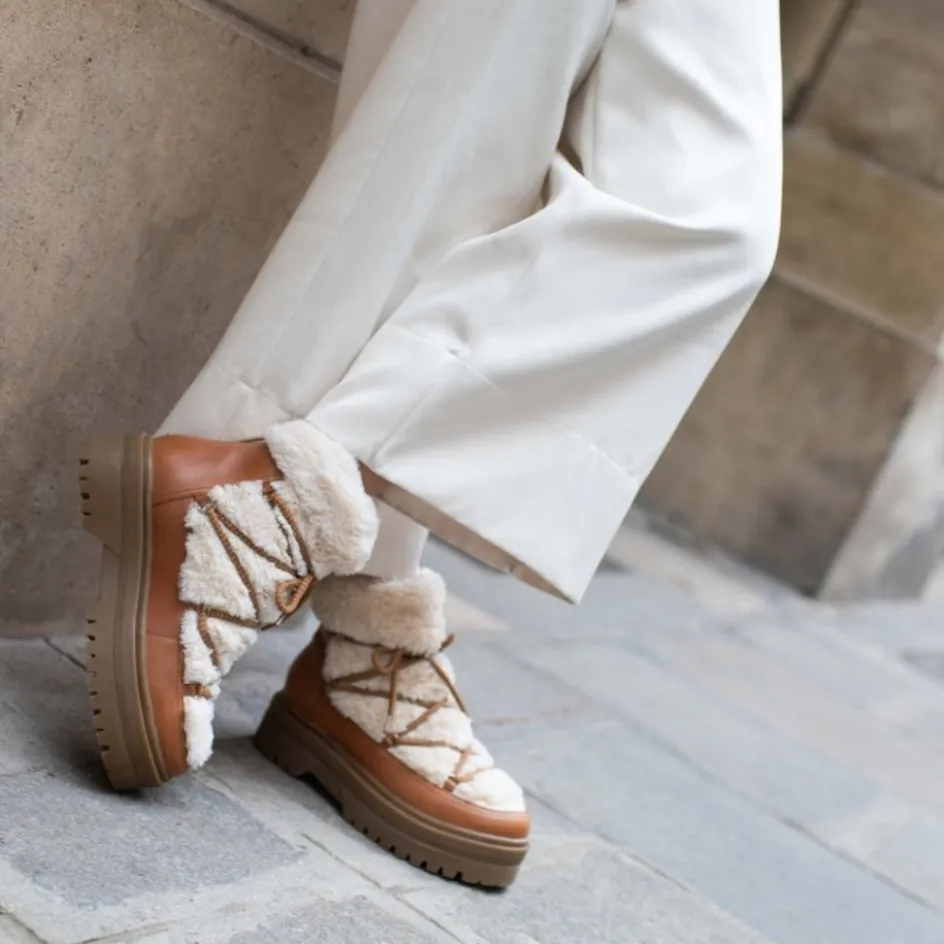 Copenhagen Shoes Ankelstøvler*SNOW BY SNOW 22 LOW - COGNAC OFF-WHITE Snowby snow 22 low boot cognac off white
