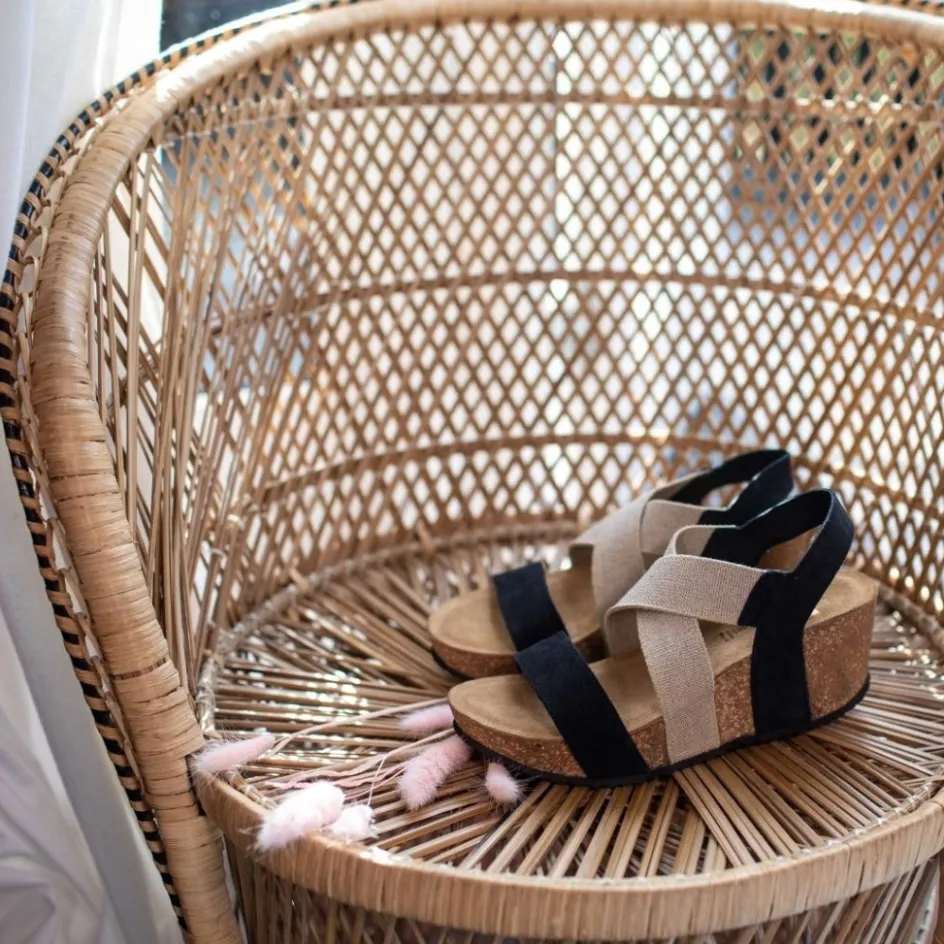 Copenhagen Shoes Sandaler Med Kilehæle*STACIA 21 Canvas - Black Stacia21 canvas sandal wedge black