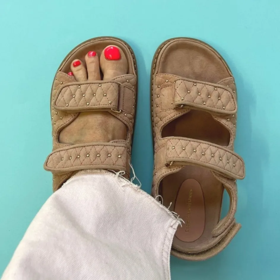 Copenhagen Shoes Flade Sandaler*STUDS ON SUEDE - PAPAYA Studson suede sandal papaya