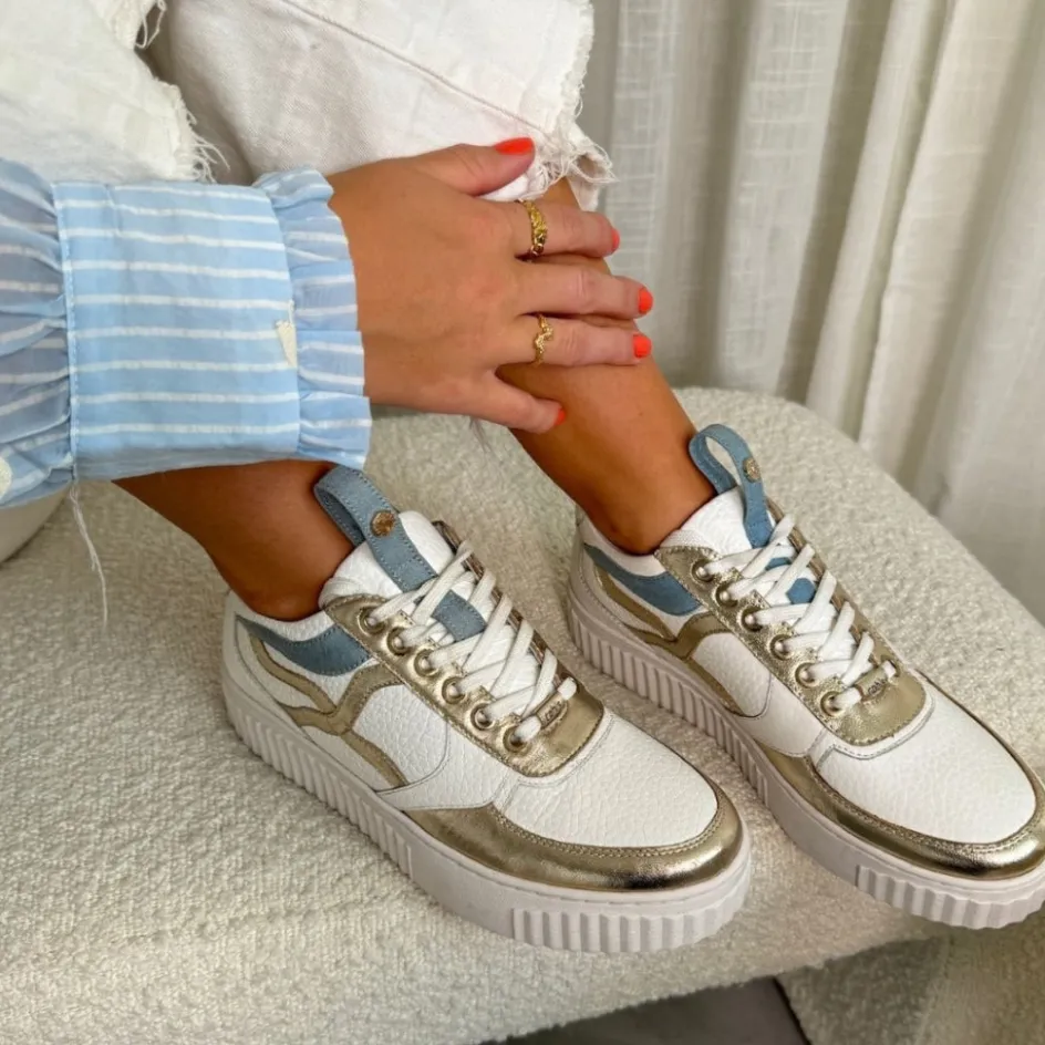 Copenhagen Shoes Sneakers*SUNSHINE LADY - WHITE/DENIM/GOLD White denim gold