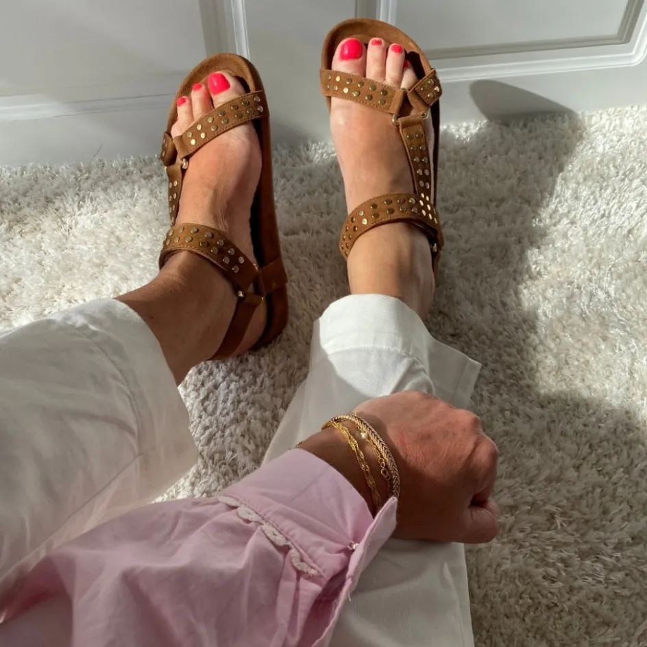 Copenhagen Shoes Flade Sandaler*SWEAT - Cognac Sweatsandal cognac