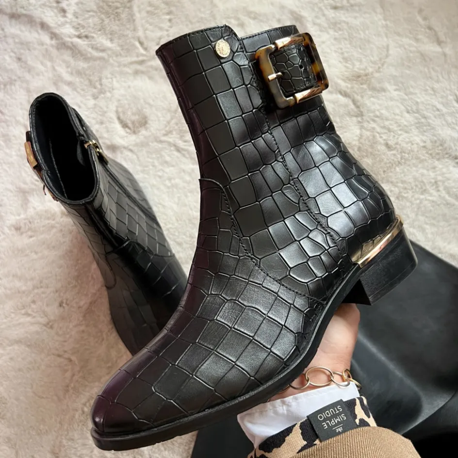 Copenhagen Shoes Ankelstøvler*YOU CAN FLY - BLACK Youcan fly crocco boot black